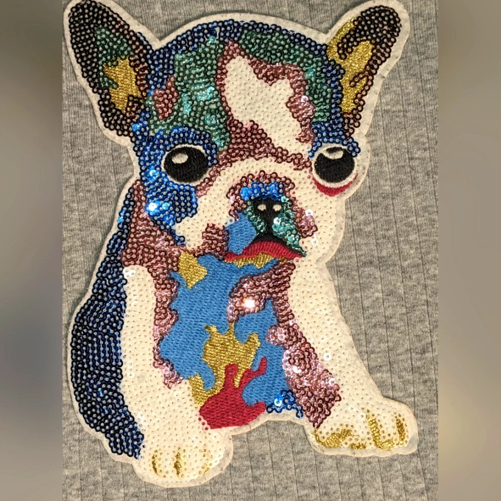 Girls Cat & Jack gray short‎ sleeve dress W/sequin puppy| size 7-8